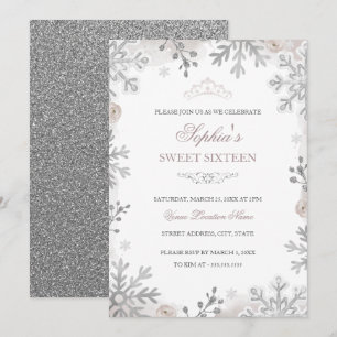 Convite Silver Blush Winter Wonderland Sweet 16º aniversár