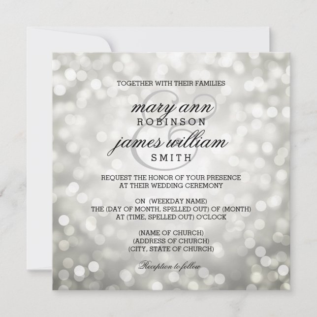 Convite Silver Bokeh Luzes Elegantes Casamento (Frente)