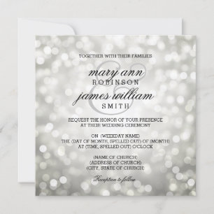 Convite Silver Bokeh Luzes Elegantes Casamento