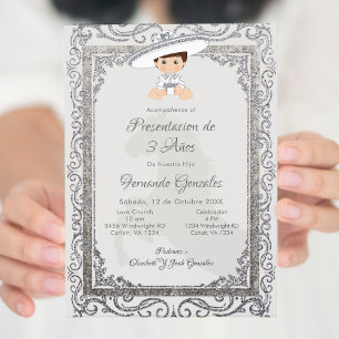 Convite Silver Charro Mexicano Tres Anos    BoyInvitation