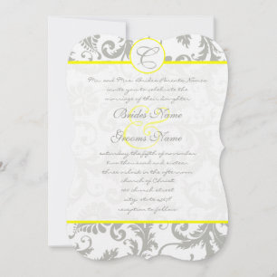 Convite Silver Cloud Gray Damask Yellow Wedding Invitation