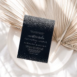 Convite Silver Confetti Calliografia Nuestra Boda Casament<br><div class="desc">Este convite de casamento da nuestra Nipa de Confiança de prata é perfeito para um casamento rústico. O design simples e elegante apresenta a tipografia de script clássico e rico com fundo azul e confete prateado.</div>