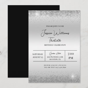 Convite Silver Confetti e Sparkles Aniversário