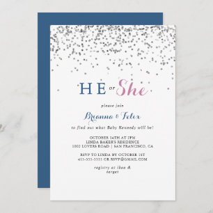 Convite Silver Confetti Ele ou Ela Revelam o Gênero