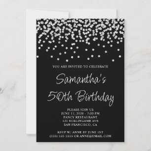 Convite Silver Confetti Glitter Black 50th Birthday