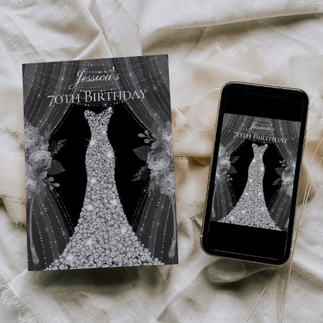 Convite Silver Cortina Vestir Mulheres 70 Festa de anivers (Criador carregado)