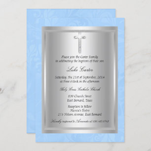 Convite Silver Cross Blue Baptism Christening
