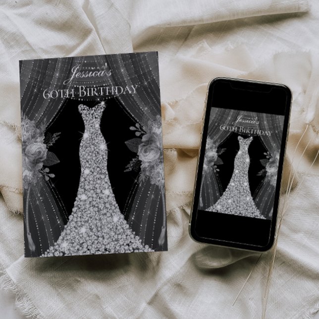 Convite Silver Curtain Vestir Mulheres 60ª Festa de aniver (Criador carregado)