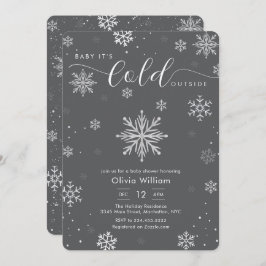 Convite Silver Dark Grey Winter Snowflake Baby Shower