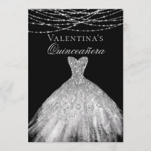 Convite Silver Diamond Sparkle Dress Quinceanera