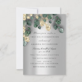 Convite Silver Dourado Verde Primeira Sagrada Cruz Comunit