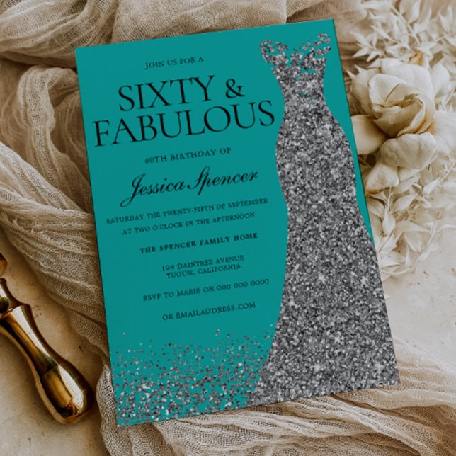 Convite Silver Dress Elegance 60 & Fabulous! 60th Birthday (Criador carregado)