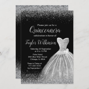 Convite Silver Dress Faux Glitter Quinceanera