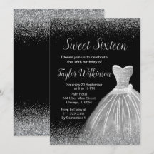 Silver Dress Faux Glitter Sweet 16 Aniversário