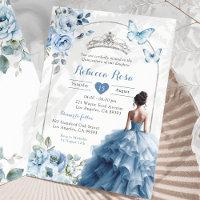 Silver Dusty Borboleta Azul Elegante Quinceañera