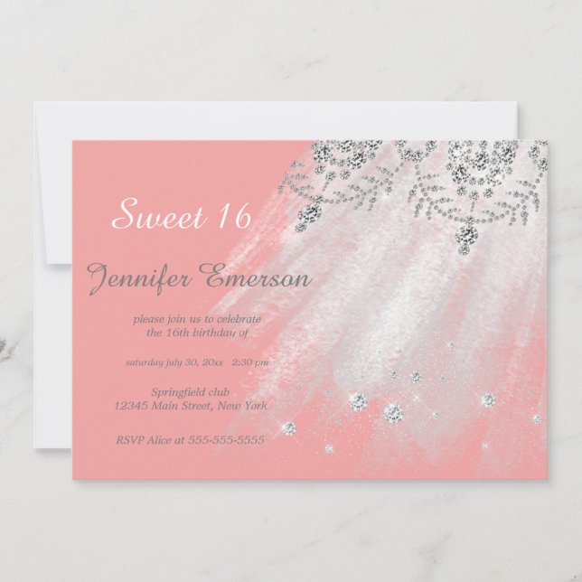 Convite Silver e Cinza Glitter Doce Dezesseis (Frente)