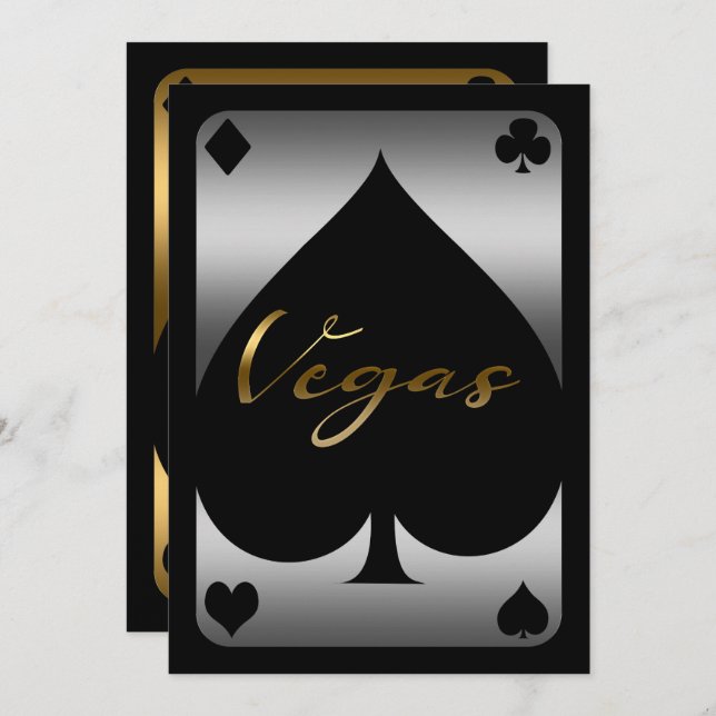 Convite Silver e Dourado Casino Spade Las Vegas aniversári (Frente/Verso)
