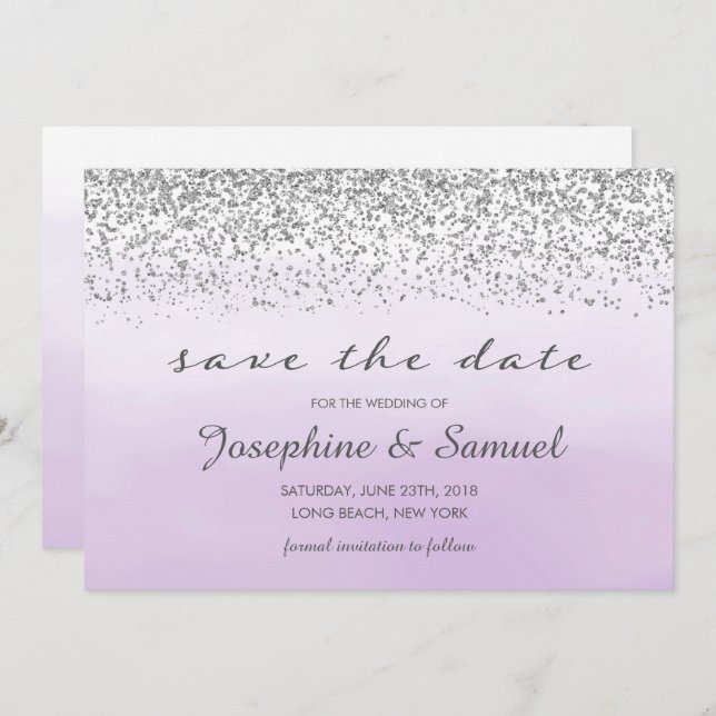 Convite Silver e Purple Watercolor Salvar a Data (Frente/Verso)