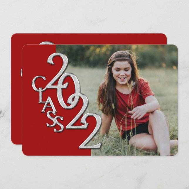 Convite Silver e Red Graduation 2022 com Foto (Frente/Verso)