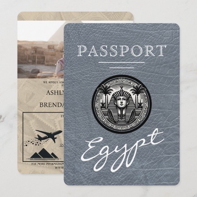 Convite Silver Egypt Passport Wedding Invitation (Frente/Verso)