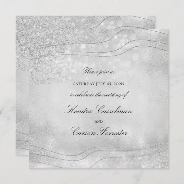 Convite Silver Elegance Espetacular Casamento Quadrado Mod (Frente/Verso)
