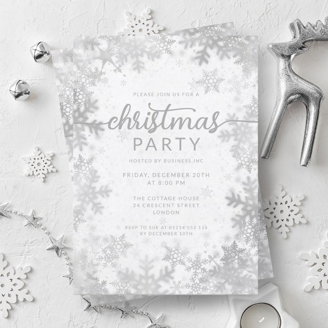 Convite Silver Faux Foil Snowflakes Festa de Natal (Silver Faux Foil Snowflakes Christmas Party Invitation)