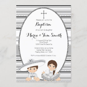 Convite Silver Fiesta Boy & Girl Baptism Christening