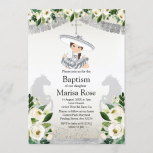 Convite Silver Fiesta Girl Baptism Christening