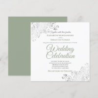Silver Filigree Sage Green & White Square Casament