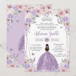 Convite Silver Floral Branco Blush Quinceañera XV 16