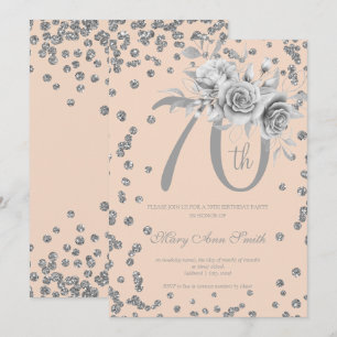 Convite Silver Floral & Confetti 70 Blush 