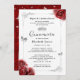 Convite Silver Floral Elegante e Foto Red Quinceanera (Frente/Verso)