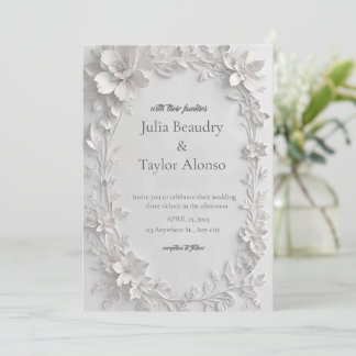 Convite Silver Floral Embossed Wedding Invitation
