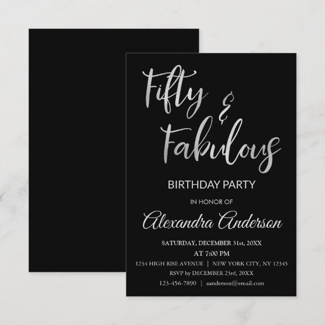 Convite Silver Foil 50 e Fabuloso (Frente/Verso)