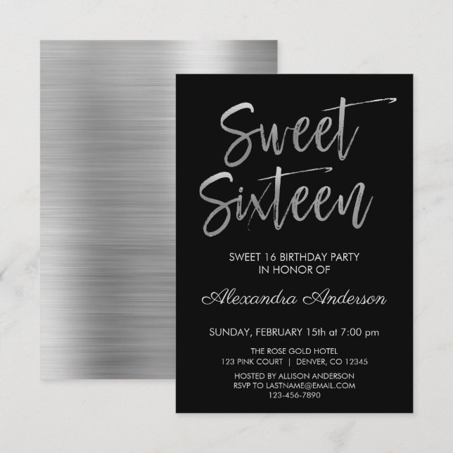 Convite Silver Foil e Sweet Negro Sesseis Aniversário (Frente/Verso)
