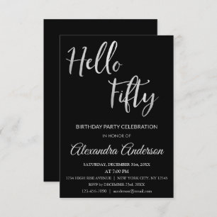 Convite Silver Foil Hello 50 Fiftieth Festa de aniversário
