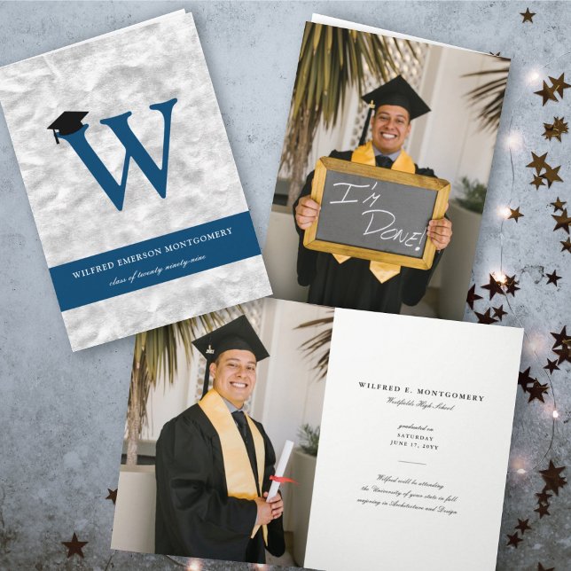 Convite Silver Foil Monograma Alfabeto W Formando Fotográf (Criador carregado)