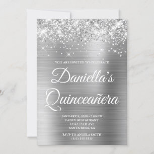 Convite Silver Foil Quinceañera com brilho