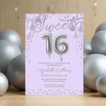 Silver Foil Sweet 16 Balões de Aniversário Lavanda