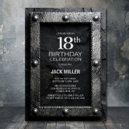 Convite Silver Frame Black Slate 18th Birthday Party