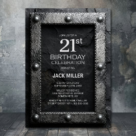 Convite Silver Frame Black Slate 21st Birthday Party