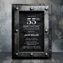 Convite Silver Frame Black Slate 55th Birthday Party