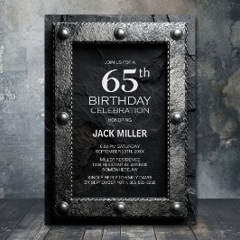 Convite Silver Frame Black Slate 65th Birthday Party