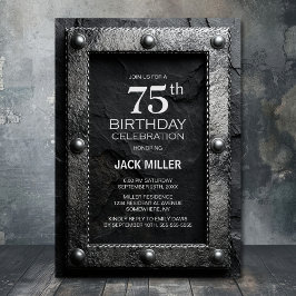 Convite Silver Frame Black Slate 75th Birthday Party
