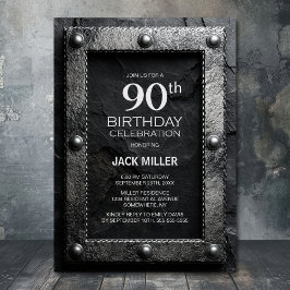 Convite Silver Frame Black Slate 90th Birthday Party