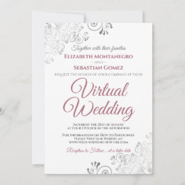 Convite Silver Frills Dusty Rosa e Casamento Virtual Branc