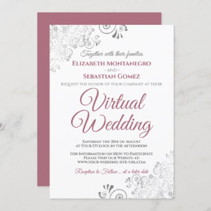Convite Silver Frills Dusty Rosa e Casamento Virtual Branc
