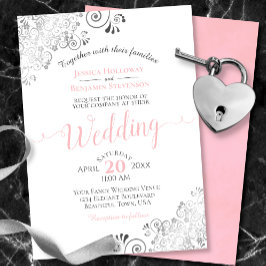 Convite Silver Frills Elegante Rosa e Cinzas no Casamento