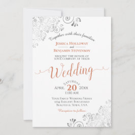 Convite Silver Frills Elegante Terracotta em Casamento Bra