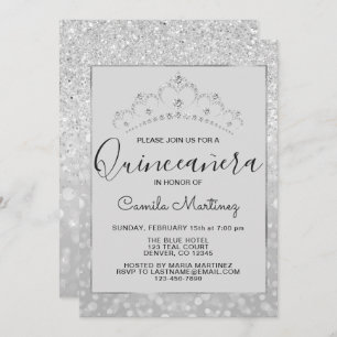 Convite Silver Girly Glitter Sparkle Quinceanera